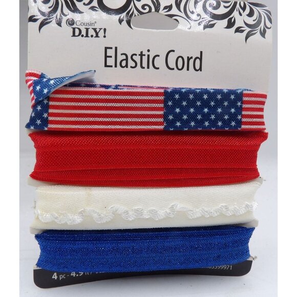 Cousin D.I.Y. Elastic Cord 5-Pack 4.9ft x ⅝" Animal Print Metallic & Patriotic - Picture 5 of 6